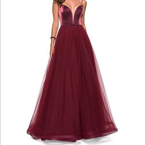 La Femme deep plunge tulle ball gown